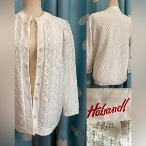 Vintage white acrylic sweater cardigan.  M-L